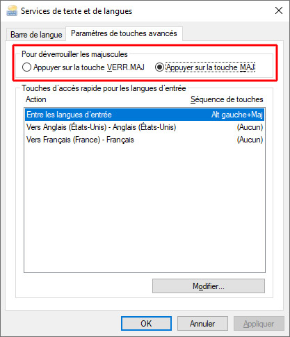 Gestion clavier Windows Majuscules Minuscules VERR.MAJ vs Maj